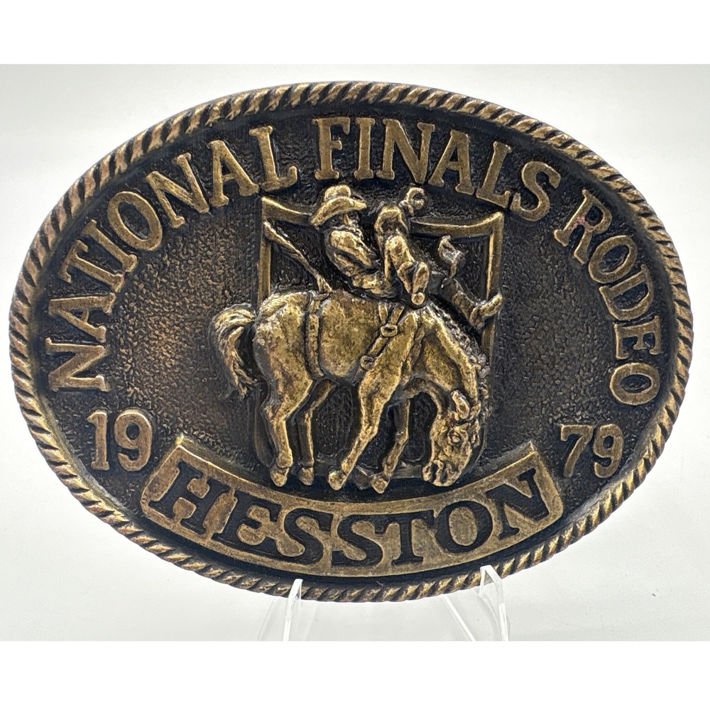 Hesston National Finals Rodeo Belt Buckle 1979 Cowboy Siskiyou Brass Tone